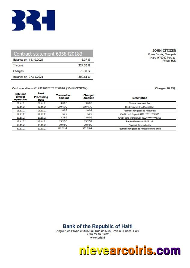 Haiti BRH bank statement